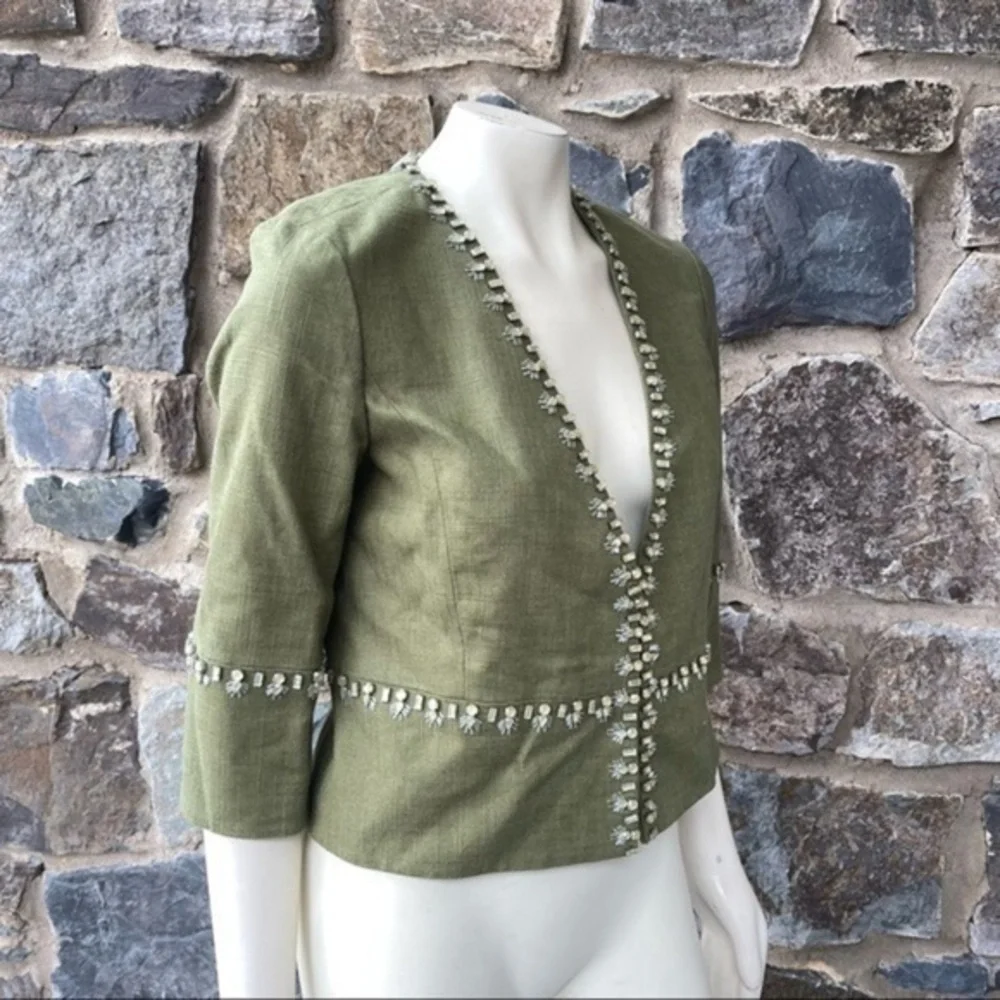 TORY BURCH ‘Avery’ Hills Embellished Linen Blend Jacket Size 8 NWT $525